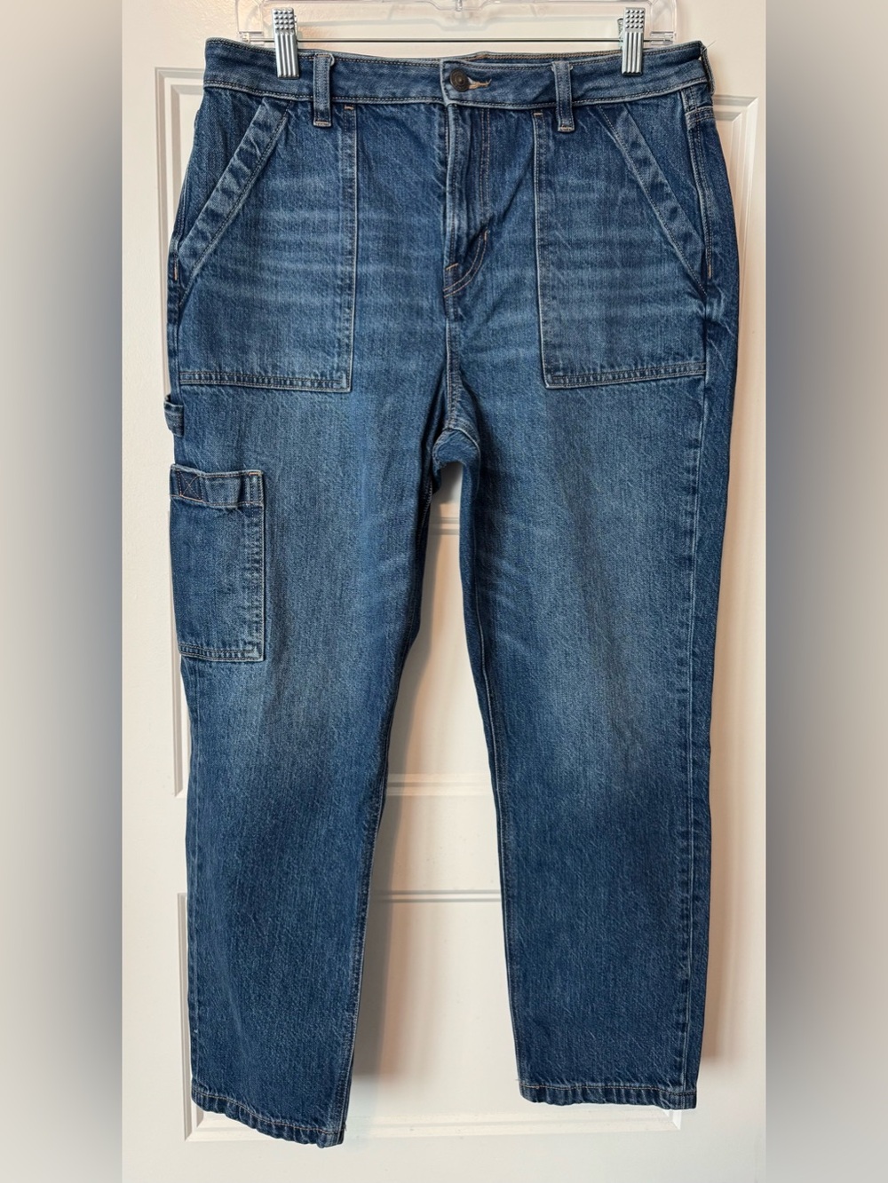 American Eagle Mom Jeans Carpenter Utility Denim Comfort Stretch Size 10